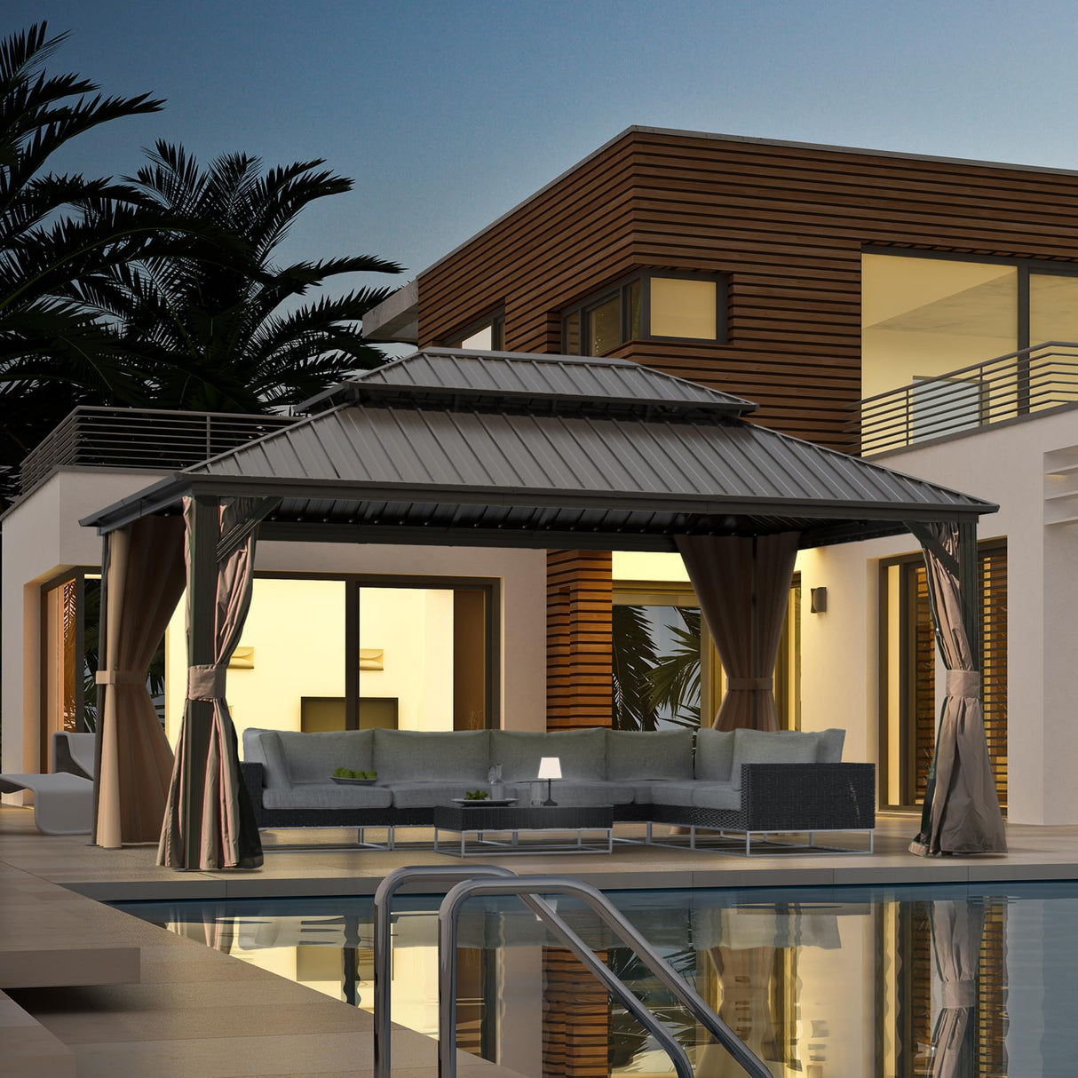 Domi 12'x16' Hardtop Gazebo Canopy Metal,Outdoor Aluminum Gazebo with Galvanized Steel Double Roof,Curtain and Netting,Permanent Gazebo Pavilion for Patio Deck,Backyard domi outdoor living