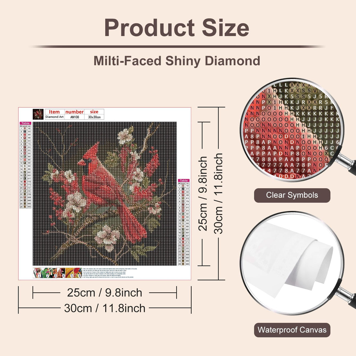 Anuver Cardinal Diamond Art Kits for Adult, Bird Round Diamond Painting Kit for Beginners, 5D DIY Full Drill Diamond Gem Craft Painting Home Wall Decoration, 12x12 inch Anuver