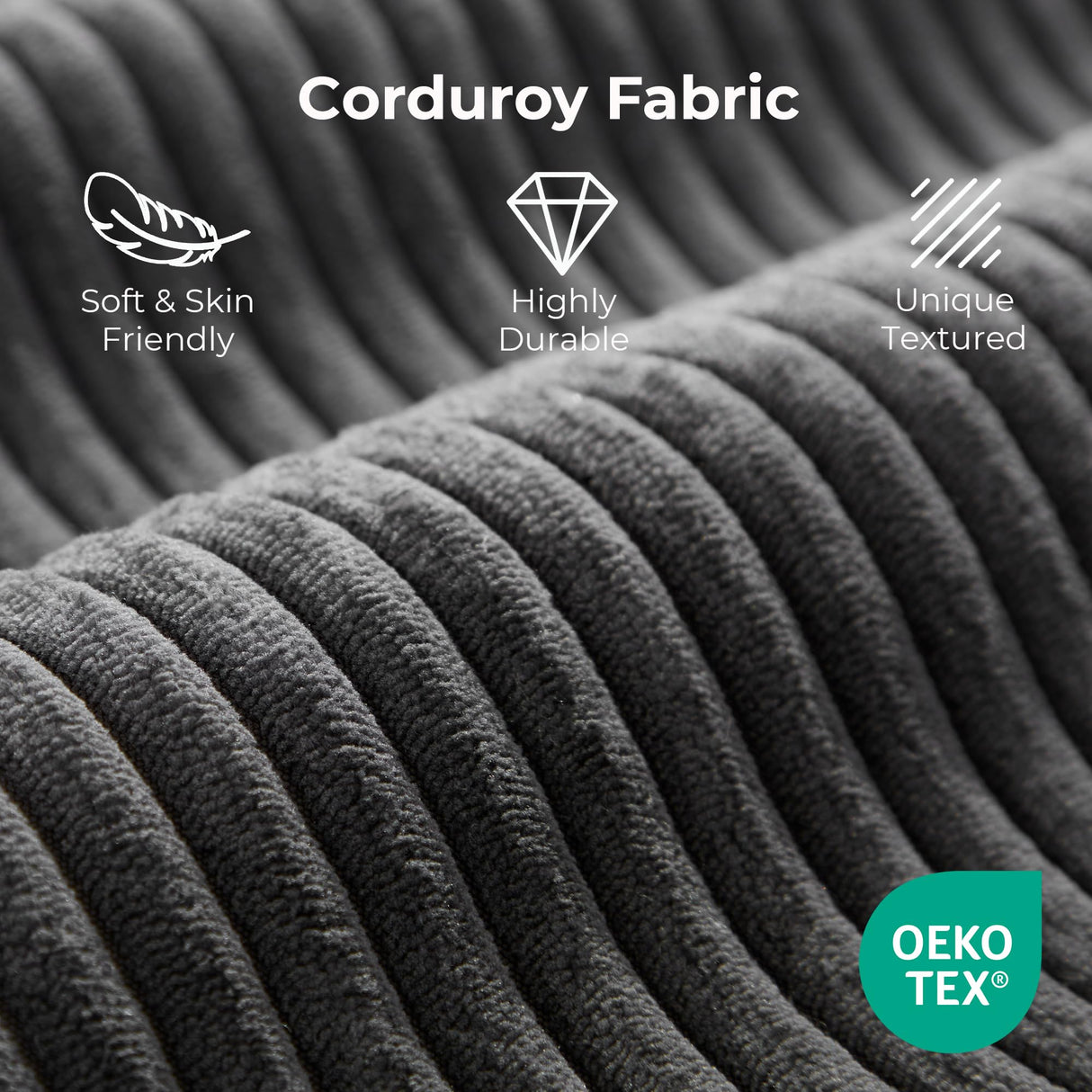 LIKIMIO Convertible Sleeper Sofa Bed Floor Sofa 3-in-1 No Assembly, Foldable Mattress with Corduroy Upholstery Dark Grey, Lounge Loveseat Couch for Living Room Studio Guest Room LIKIMIO