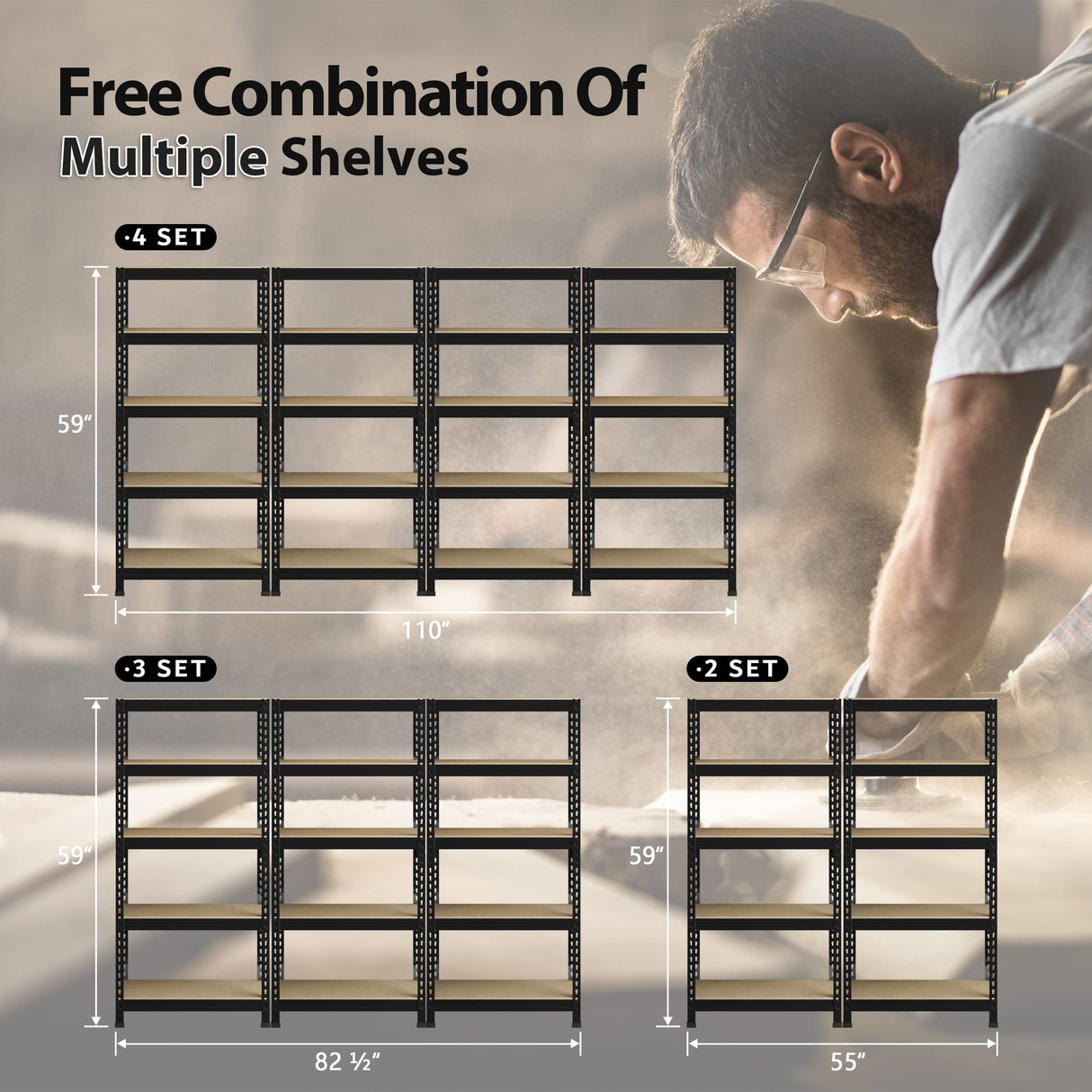 Prilinex Heavy Duty Storage Shelves - 5-Tier Adjustable Metal Garage Shelving Unit, Standing Utility Shelf Racks for Pantry Warehouse Kitchen, Black, 28" W x 12" Dx 59" H, 3 Packs Prilinex