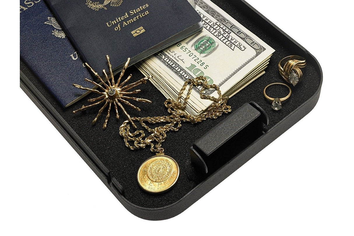 SnapSafe Portable Lock Box for Guns and Valuables – Includes Lock Box, 2 Keys and Patented Security Cable – An Ideal Car Gun Safe – Large, Black, 9.5 x 6.5 x 1.75 Inches SnapSafe