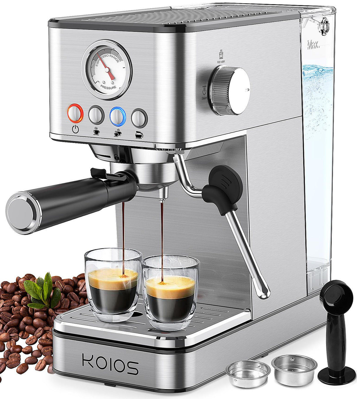 KOIOS Espresso Machines, Upgraded 1200W Espresso Maker with Foaming Steam Wand, 20 Bar Semi-Automatic Steam Espresso Coffee Maker for home, Cappuccino & Latte Machine with 58oz Removable Water Tank KOIOS