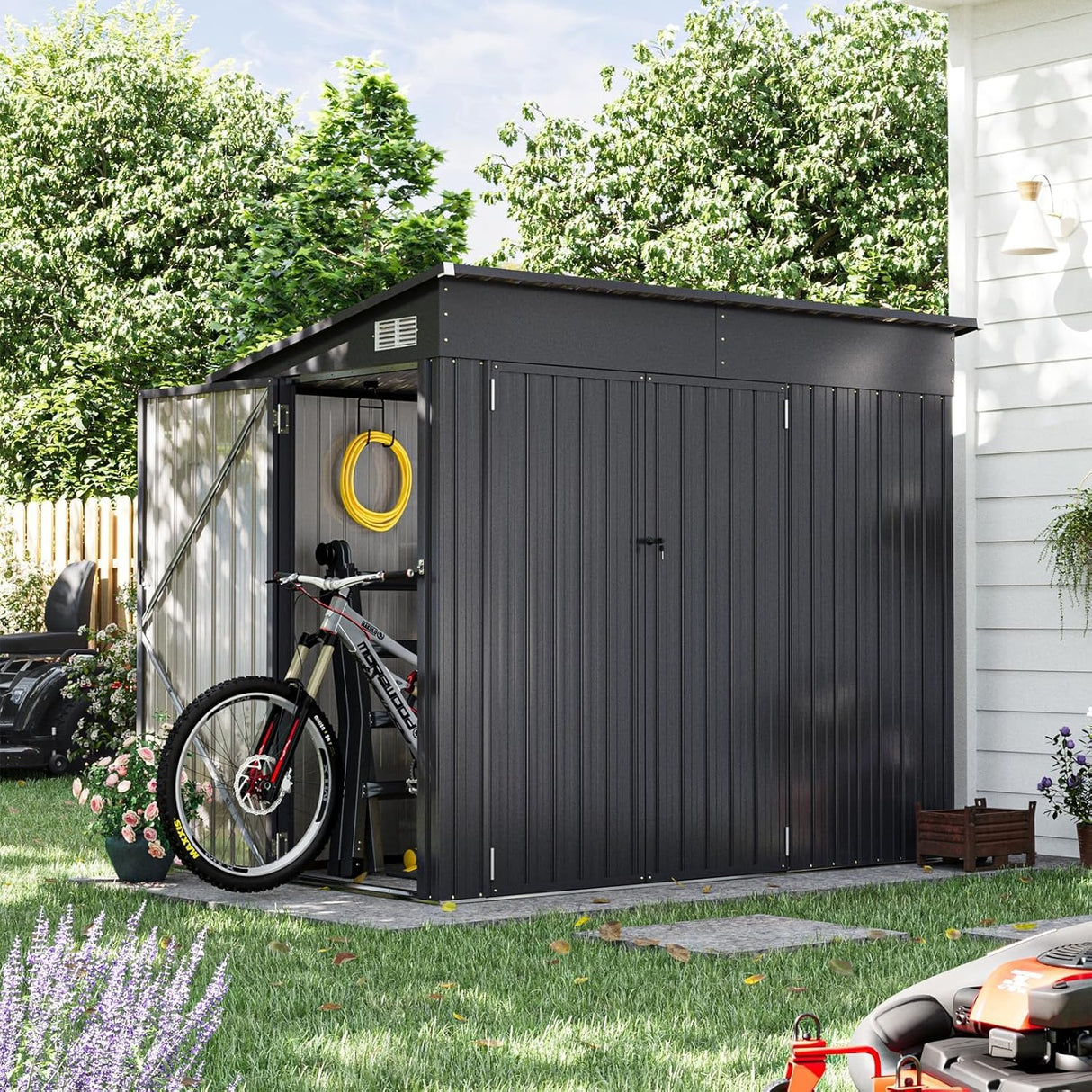 Aoxun 4' x 8' Shed Outdoor Storage Shed with Triple Lockable Door Metal Storage Cabinet with Slopping Roof for Tools Bicycles Storage for Garden, Patio, Courtyard Aoxun