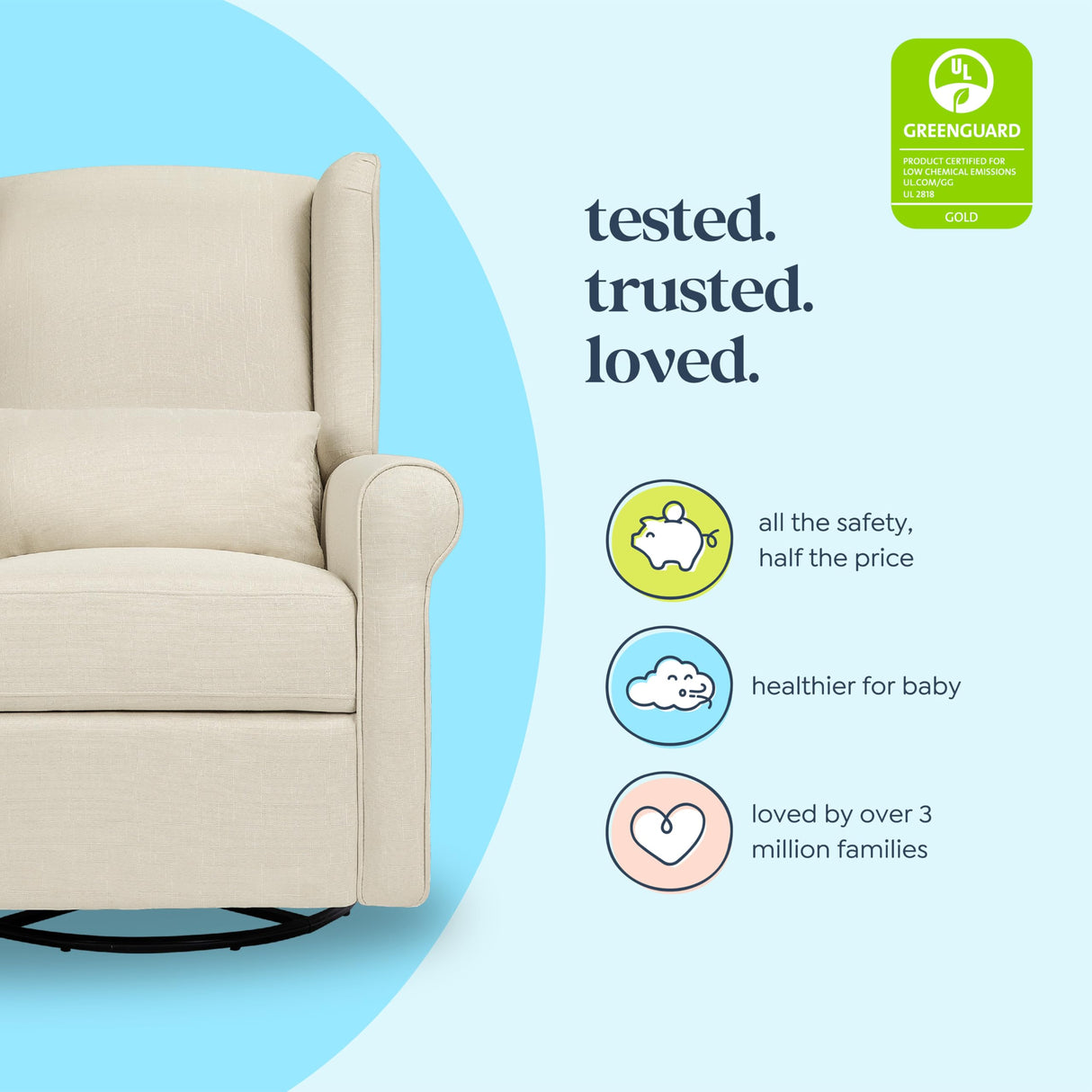 DaVinci Hayden Recliner and Swivel Glider in Natural Oat, Greenguard Gold & CertiPUR-US Certified DaVinci