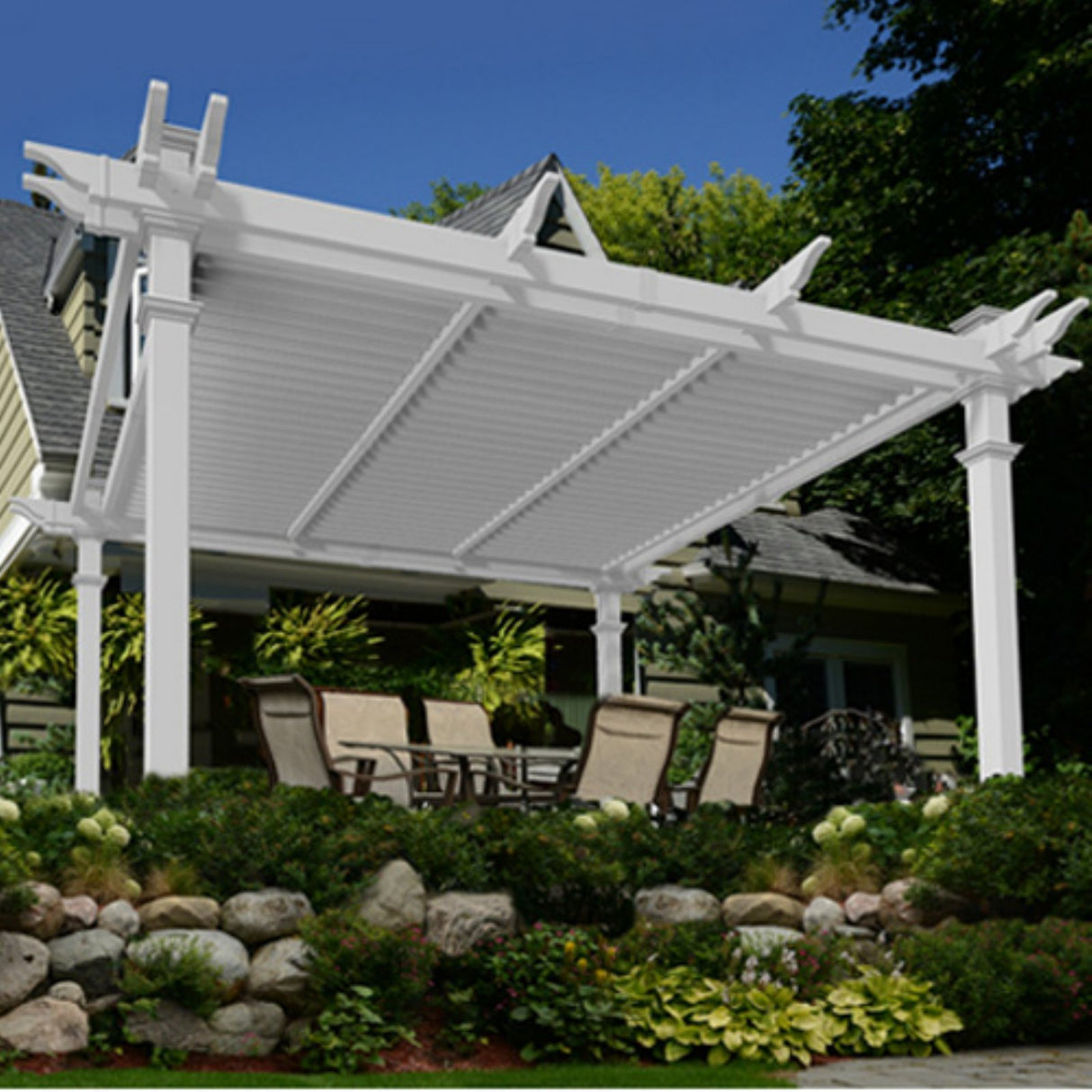Camelot 12' x 12' Adjustable Louvered Vinyl Pergola Vita
