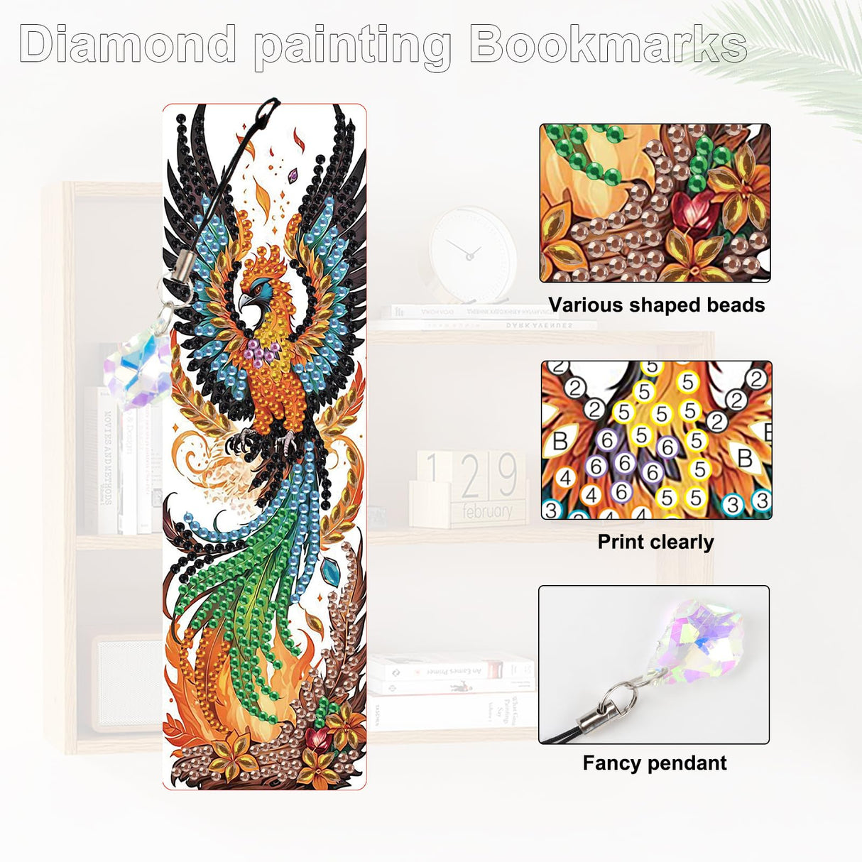 4 Pack Diamond Painting Bookmark Kits of Phoenix, Special Shaped Diamond Art Bookmarks with Pendant, DIY Handmade Crafts Home Office Supplies Reading Bookmark, Perfect Gift for Book Lovers Focart