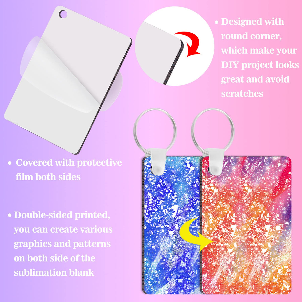 Duufin 150 Pieces Rectangle Sublimation Keychain Blanks Double Side Heat Transfer Blanks MDF Blank Board Key Rings Blanks for Sublimation DIY and Craft Duufin