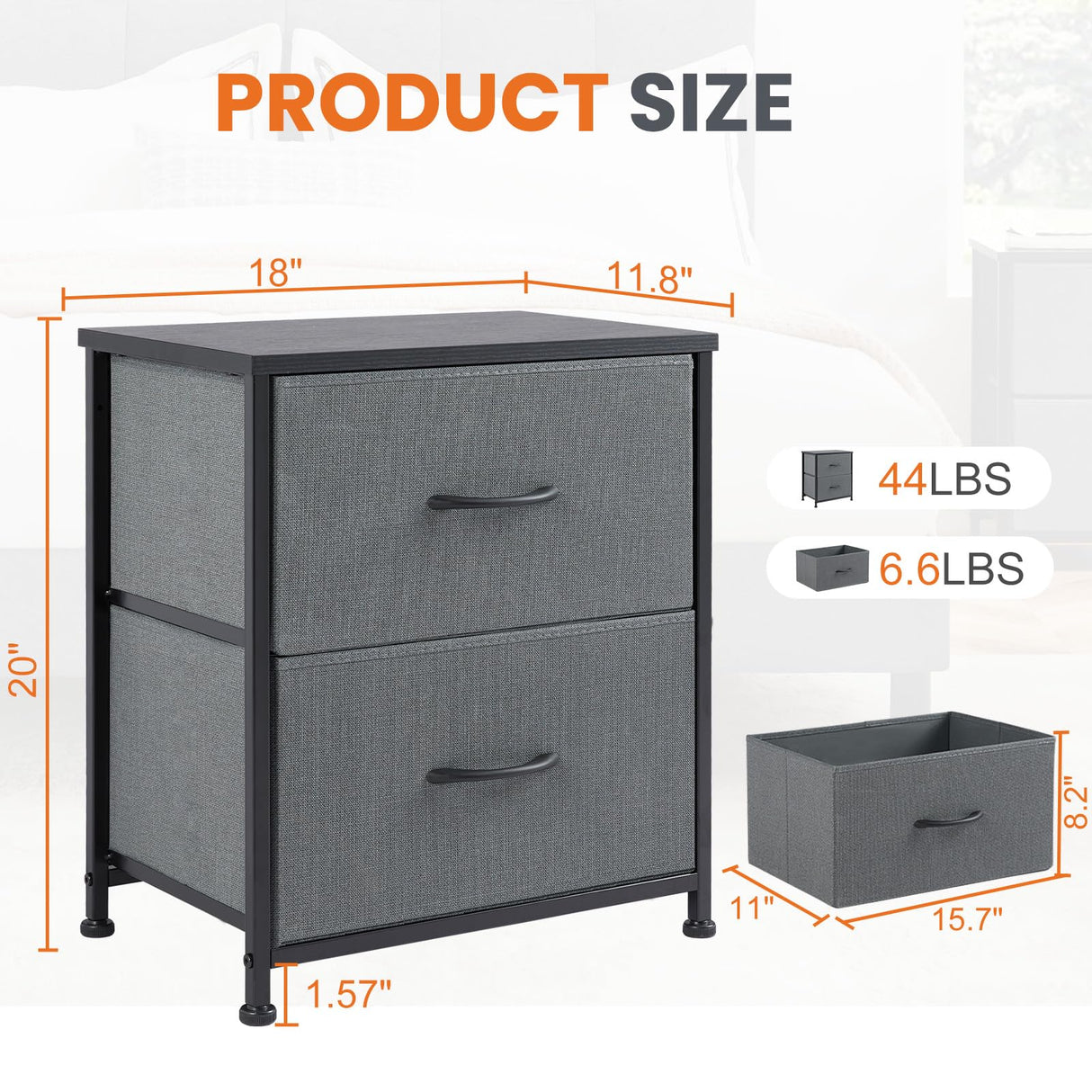 Sweetcrispy Nightstand Set of 2 with 2 Storage Drawers, 20" Height Small Bed Side Furniture End Table, Wooden Top Fabric Cabinet Kids Mini Dresser for Bedroom, Closet, Entryway, College Dorm Sweetcrispy