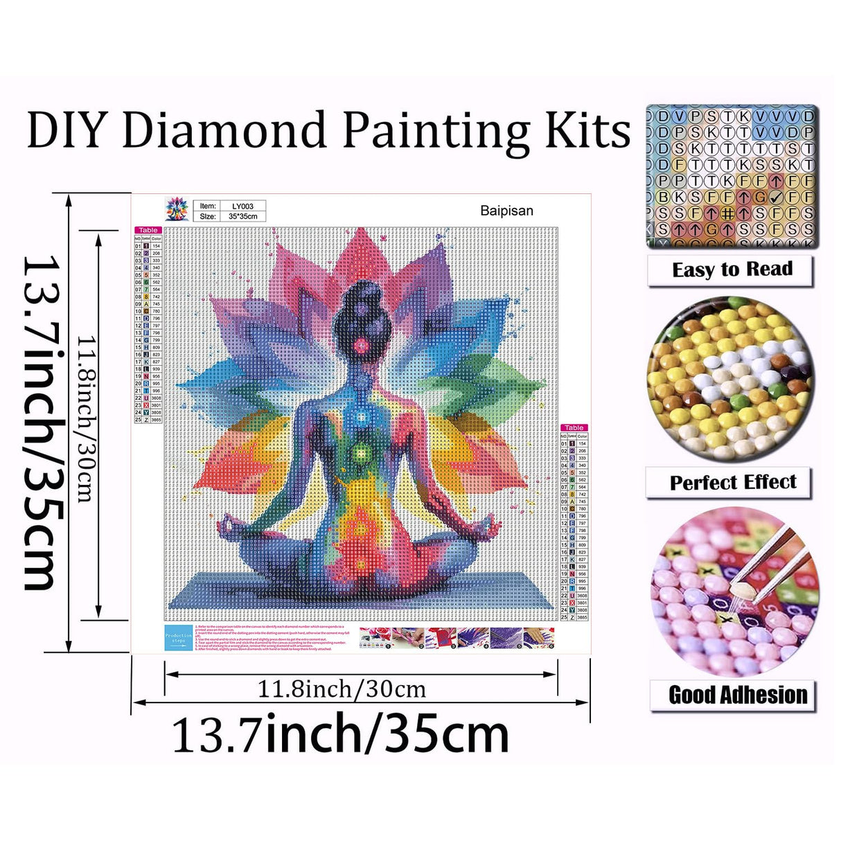 Diamond Art Painting Kits for Adults, Lotus Chakra Full Drill Diamond Dots Paintings for Beginners, Round 5D Paint with Diamonds Pictures Gem Art Painting Kits DIY Crafts Kits 12x16 Baipisan