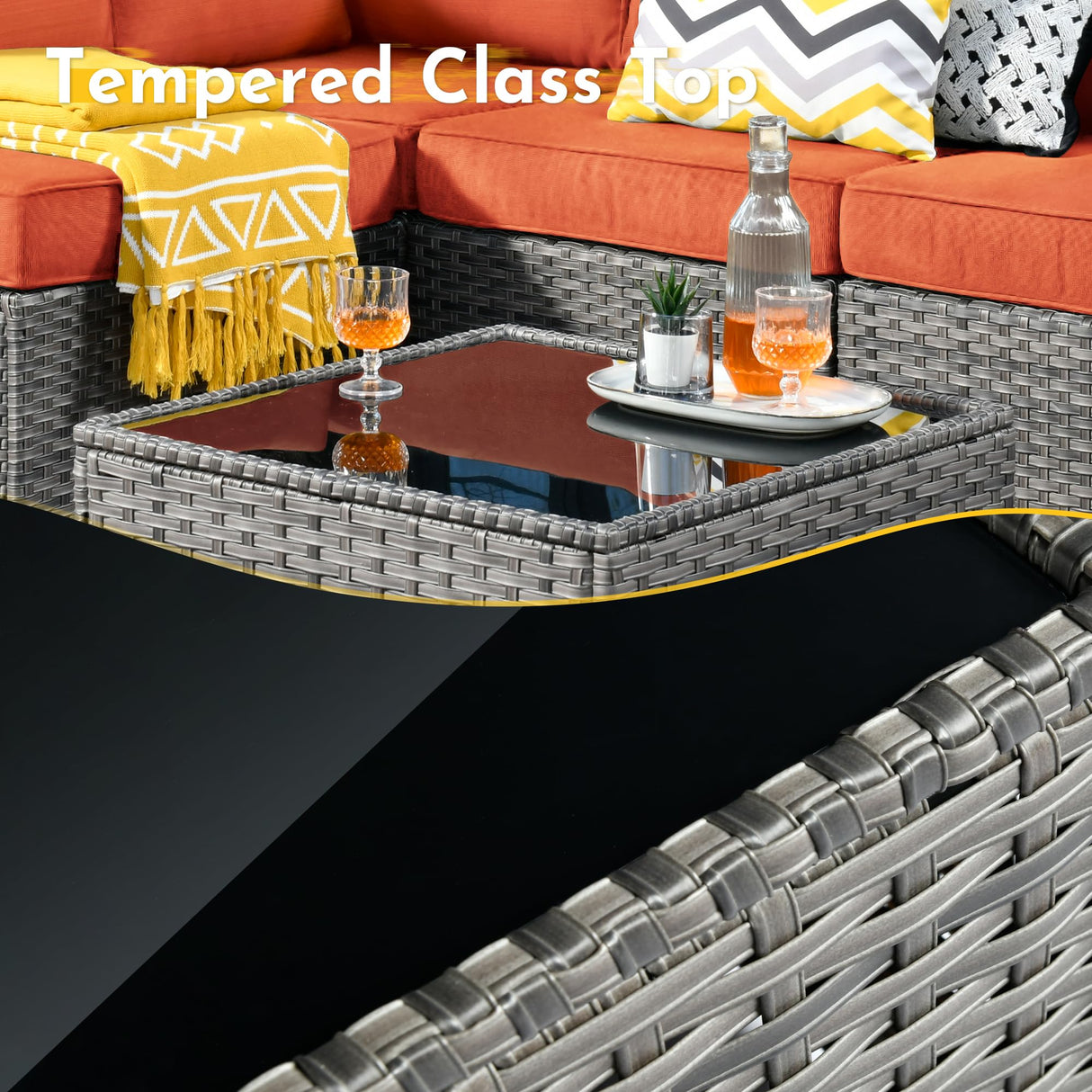 Weaxty 5 Pieces Patio Furniture Sets,Wicker Outdoor Sectional Sofa with Thicken Cushion and Rattan Coffee Table,Patio Conversation Couch Set for Porch, Balcony,Yard, Poolside,Orange Red weaxty W