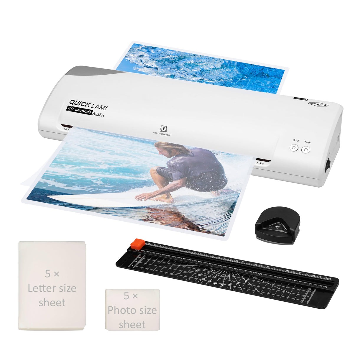 SINCHI 3-5 Mil, 13-Inch Thermal Laminator Machine, 40 Second Warm-Up, 20 inches/Minute, Includes Laminating Sheets, Paper Trimmer & Corner Rounder, Jam Release, Auto Shutoff, for Office, School, Home SINCHI