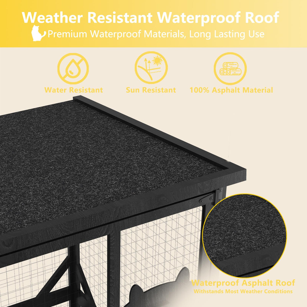 ROOMTEC Catio Outdoor Enclosure With Roof - 71" Height Wooden House, Large Cage With 3 Jumping Platforms and 1 Napping House for Cat Activity (Black) ROOMTEC