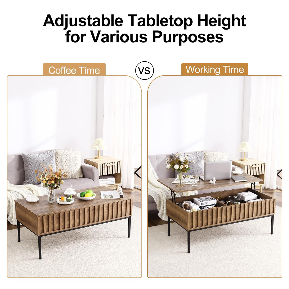 MilleLoom Coffee Table, 43" Lift Top Coffee Table with 2 Hidden Storage Compartment, Wooden Center Table with Soft Close Lift Tabletop, Farmhouse Coffee Table for Living Room MilleLoom