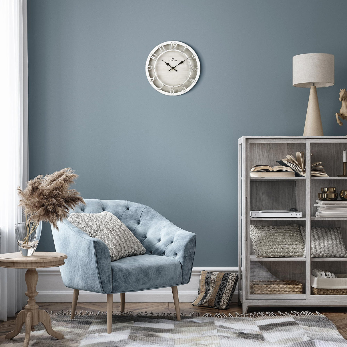 Lafocuse 12 Inch Silent White Wall Clocks Battery Operated, Farmhouse Wall Clock for Kitchen Living Room, Rustic Home Décor Lafocuse