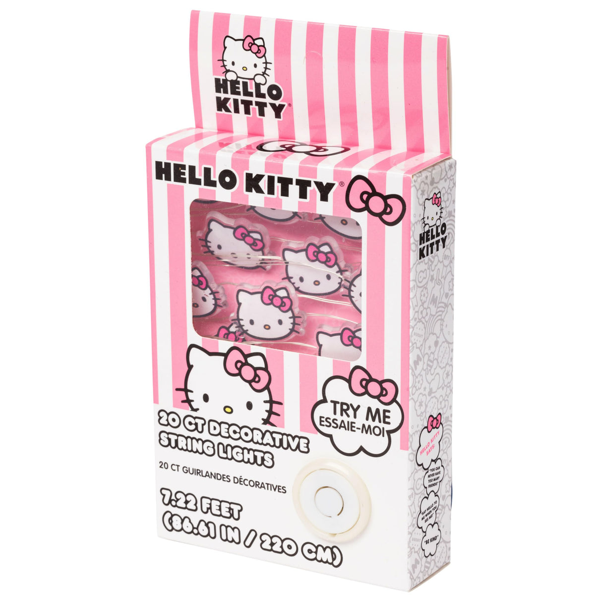 Silver Buffalo Hello Kitty Face with Pink Bow 20ct Decorative String Lights, 7 Feet Long, Battery Powered, Warm White LED Silver Buffalo
