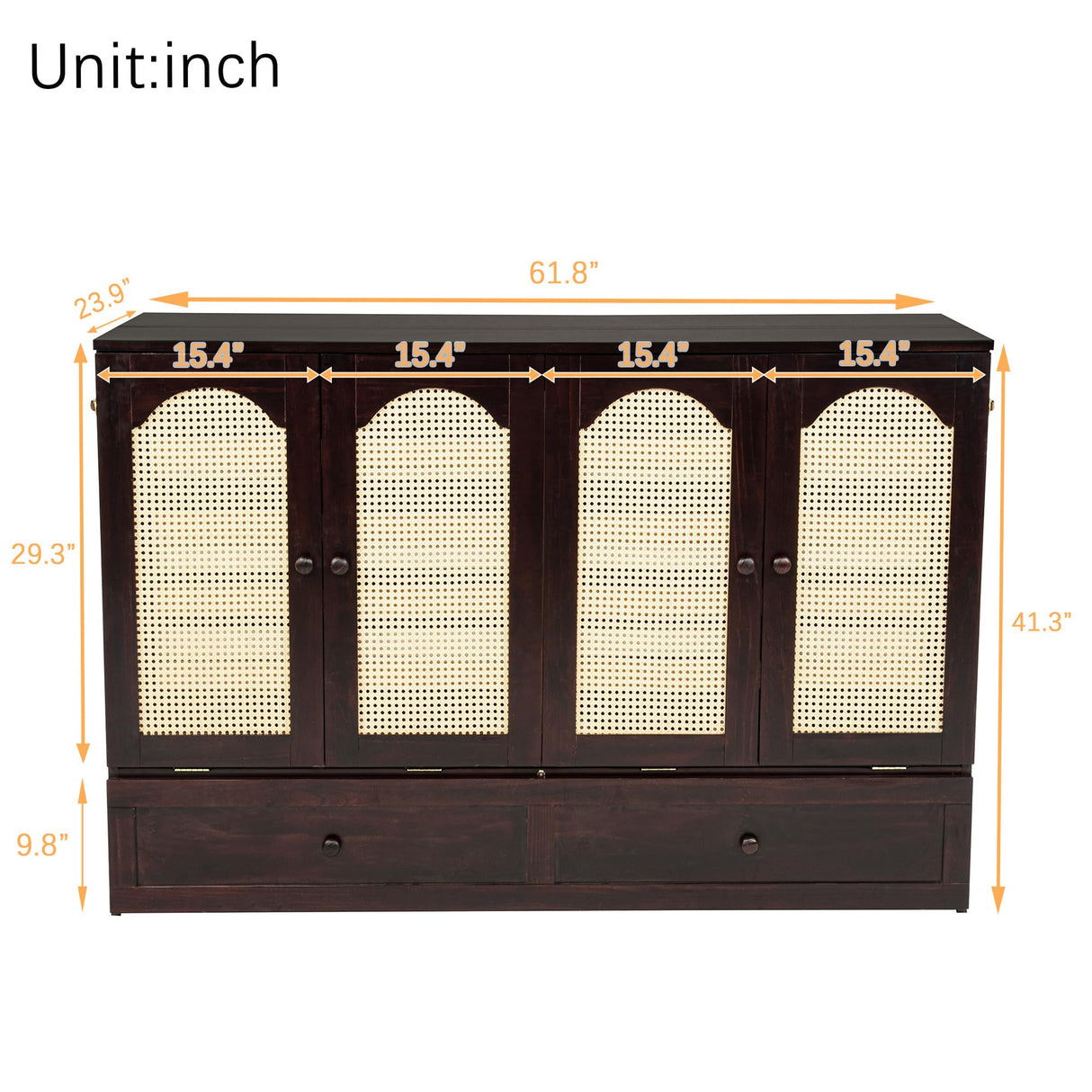 DNChuan Queen Size Murphy Cabinet Bed with Storage Drawer and Charging Station, Foldable Dresser Platform Bed with Oval Rattan Decoration Panel, Space Saving, Espresso DNChuan