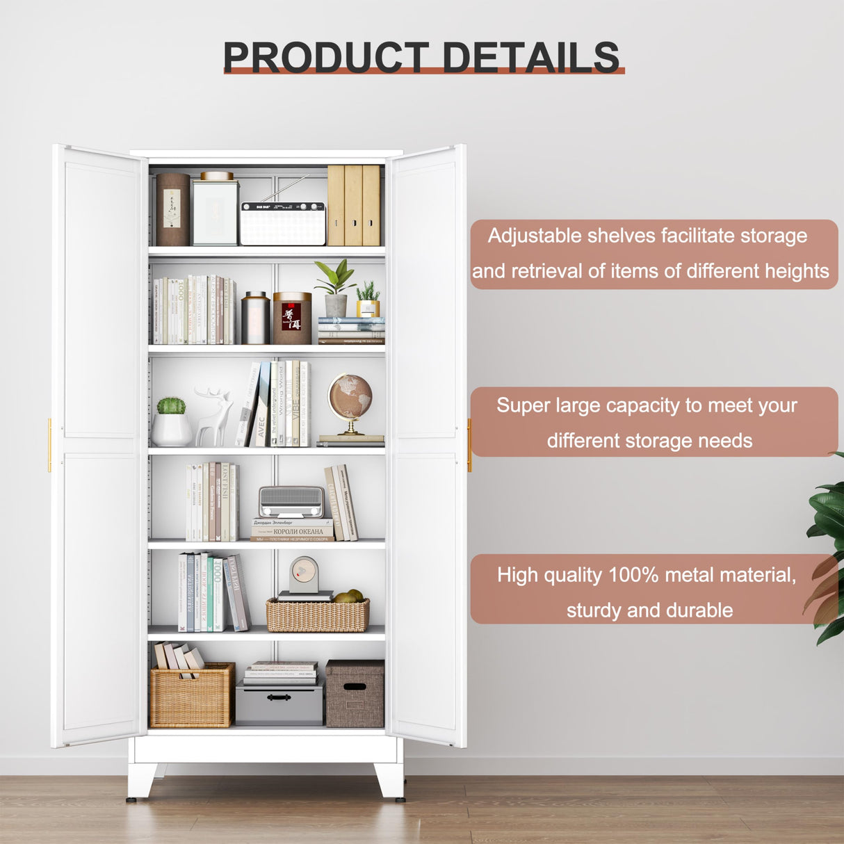 PAOFIN Kitchen Pantry Storage Cabinet with Doors and Adjustable Shelves, Metal ClosetMaid Food Pantry Cabinets, 75" Tall Freestanding Cupboard for Kitchen, Laundry or Utility Room, White PAOFIN