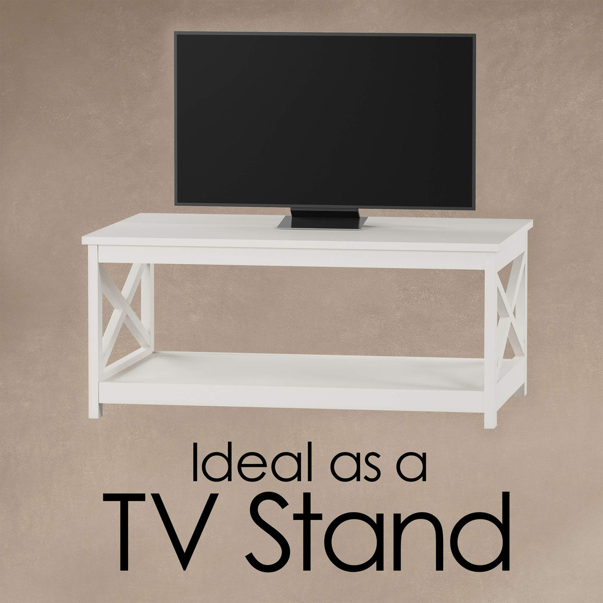 Coffee Table - 2-Tiered Wood Sofa Table - Low Profile and X-Leg Design Living Room Furniture for Storage, Display, or TV Stand by Lavish Home (White) Lavish Home