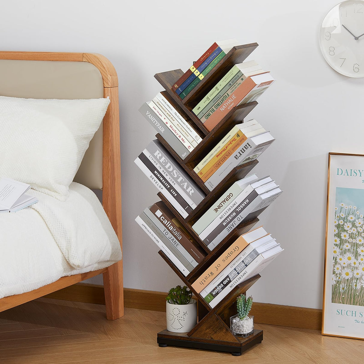 ruboka 8 Tier Tree Bookshelf,8 Shelf Floor Standing Bookcase Display for CDs/Magazine/Books, Retro Bookshelf for Bedroom, Living Room, Office,Balcony,Book Organizer Storage Shelves ruboka