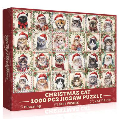 Christmas Cat Puzzles for Adults 1000 Pieces, Funny Animal Jigsaw Puzzle, Impossible Cute Kitty Puzzle as Home Wall Art Decor