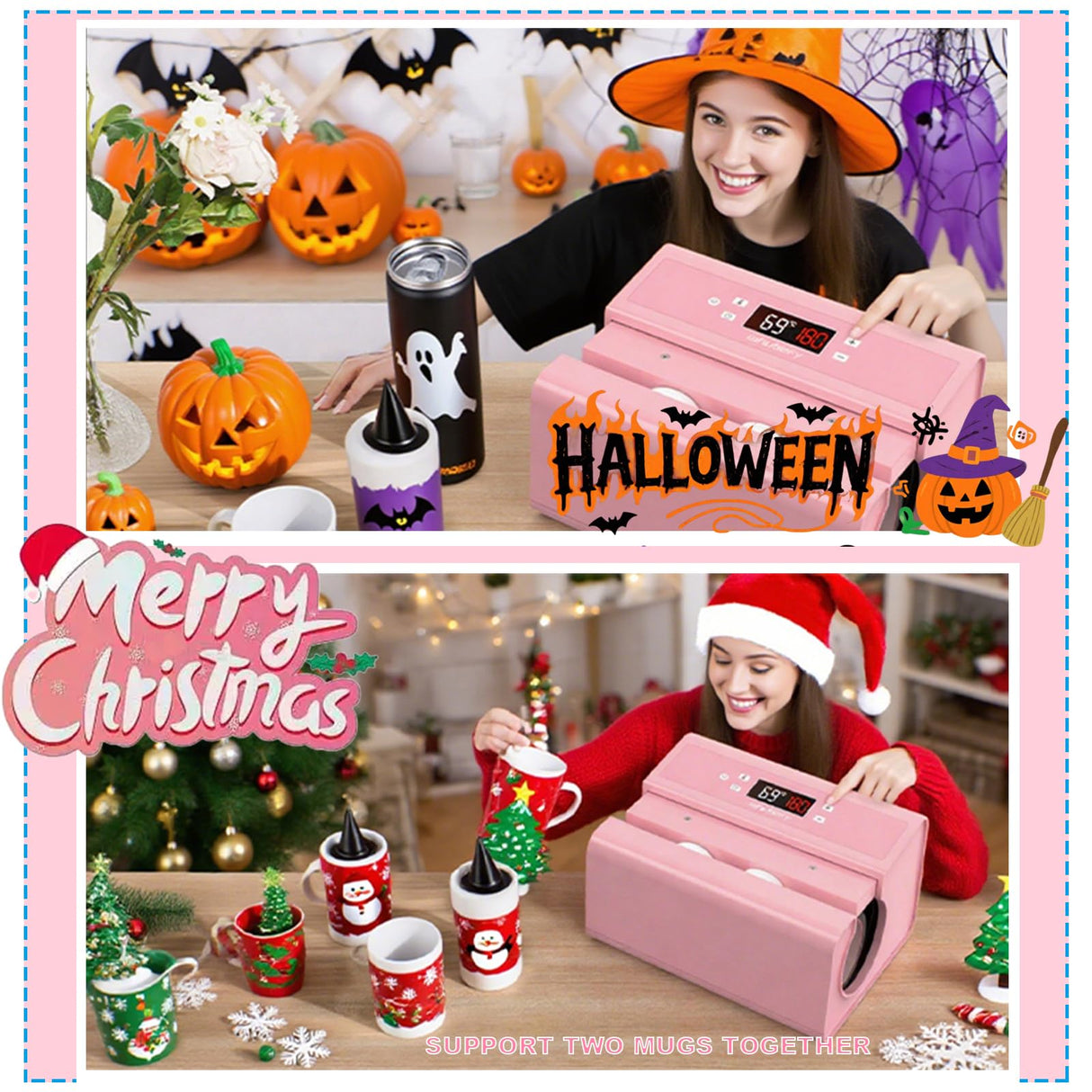 Whubefy Auto Tumbler Heat Press Machine, Pink Mug Heat Press for 10-30oz 2.9-3.34 Inch Heating Even & Fast, PRO Tumbler Press Machine with Starter Kit, Sublimation for Tumbler, Glass Jar, Can & Mugs Whubefy