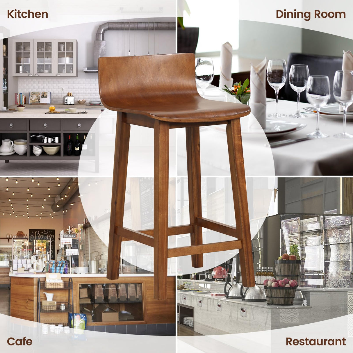 COSTWAY Solid Wood Bar Stools Set of 2, 24.5-inch Counter Height Chairs with Low Back and Footrest, Farmhouse Wooden Armless barstools for Kitchen Island, Dining Room, Cafe, Breakfast, Brown COSTWAY