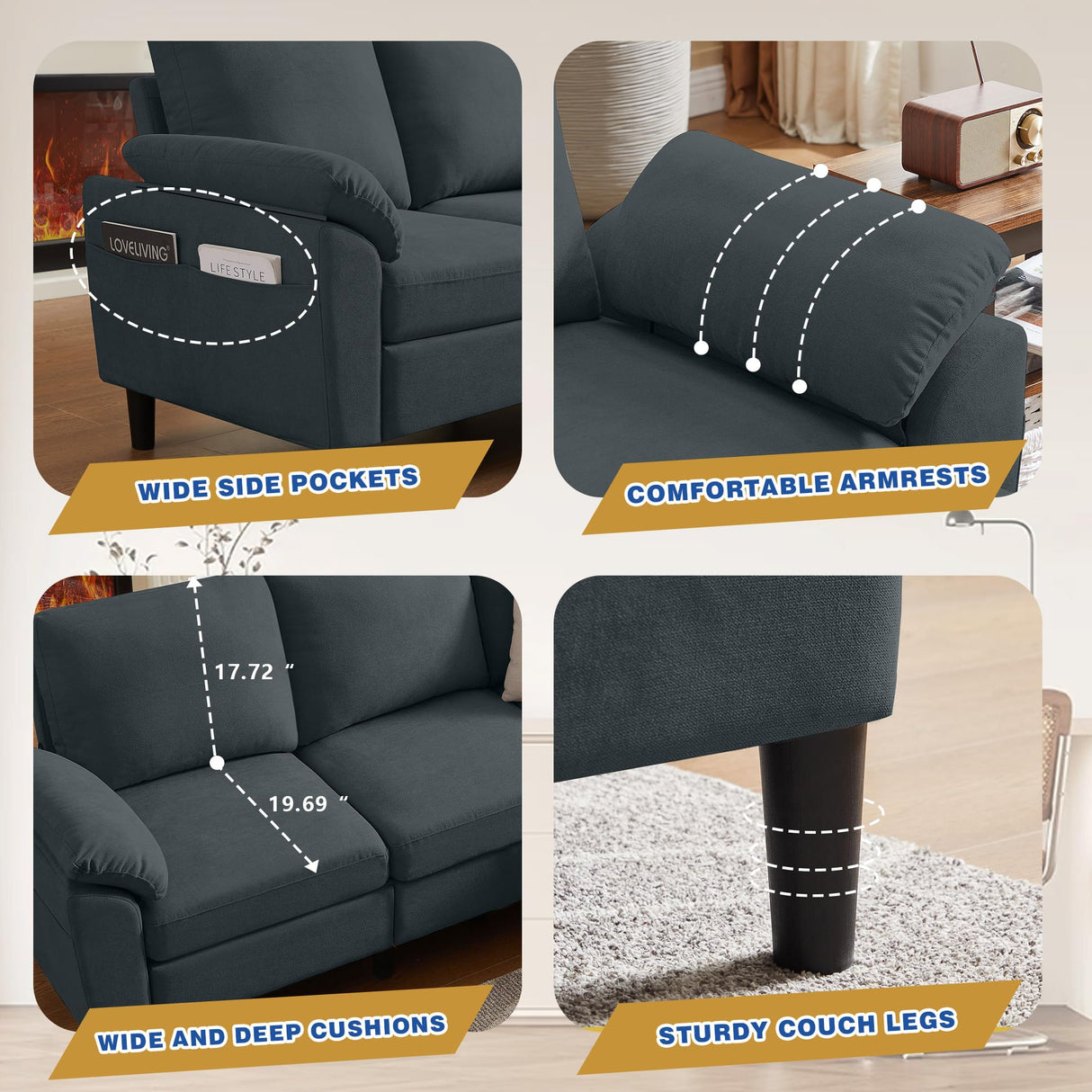 Chireca 80" Convertible Sectional Sofa, Small L Shaped 3 Seat Couch with Reversible Storage Chaise, Modern Polyester Fabric Sofa Couches for Living Room, Apartment and Small Space, Dark Grey Chireca