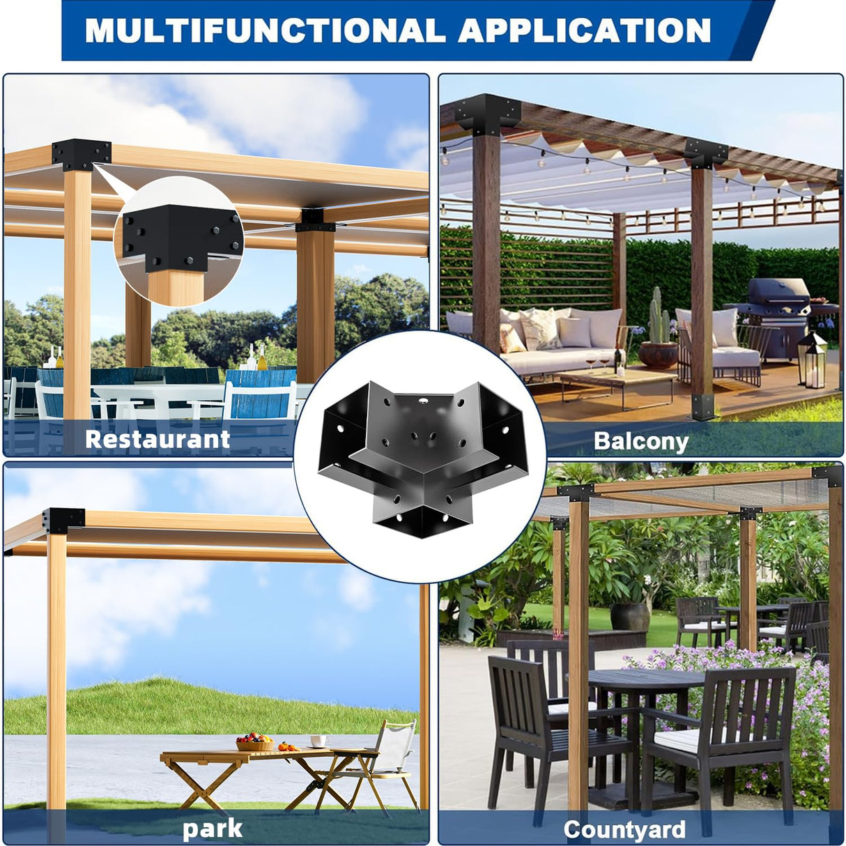 Pergola Brackets 4x4 3-Way 4pcs Right Angle Corner Bracket, Easy Installation Crossbeam Corner Brackets for Gazebos, Patio Pergolas, Log Cabin Outdoor MEWSDEN