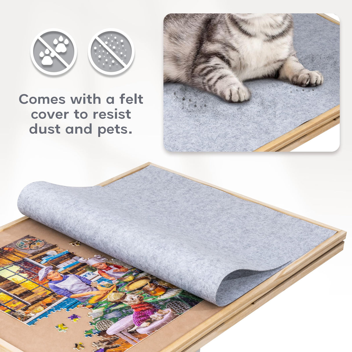 Tektalk Rotating Jigsaw Puzzle Table with Angle & Height Adjustment, Wooden Puzzle Board with Cover & 4 Colored Drawers, Tilting Puzzle Easel with Legs & 4 Roller Wheels, for Up to 1500 Pieces Tektalk