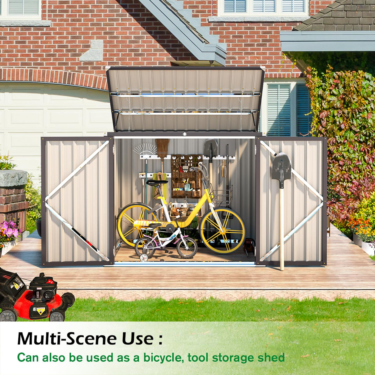 AECOJOY Outdoor Trash Can Storage Shed, 46 Cu.Ft Outside Garbage Can Storage Shed, Dark Grey Outdoor Horizontal Storage Cabinet Waterproof, Bike Sheds & Outdoor Storage Clearance AECOJOY