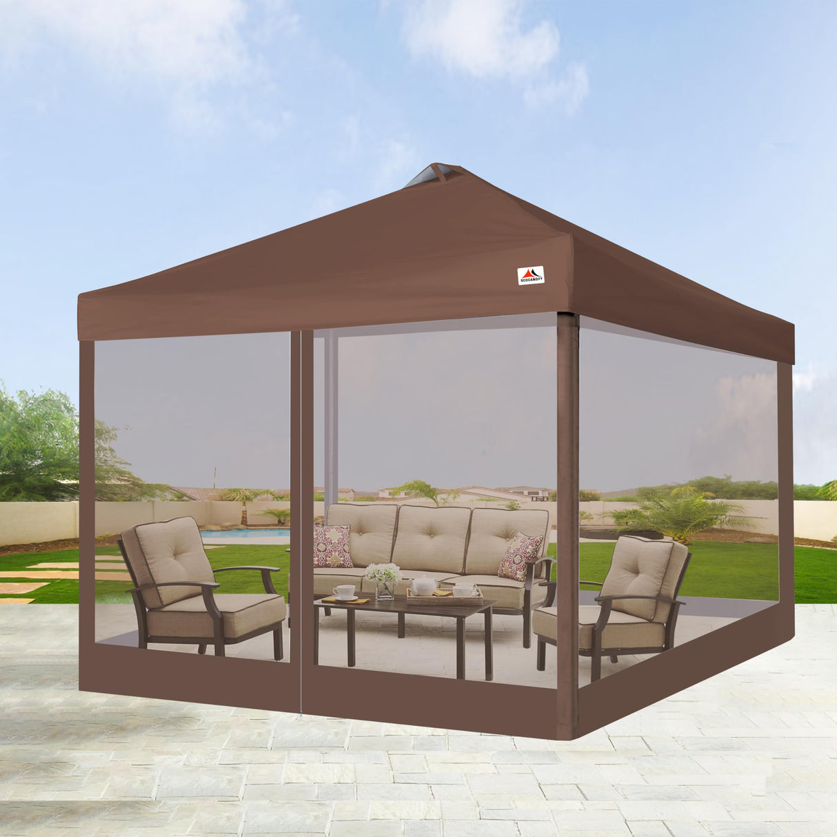 SCOCANOPY Universal Replacement Mosquito Netting Screen Walls for 10x10 Canopy Or Gazebo, Set of 4 Panels (Brown) SCOCANOPY