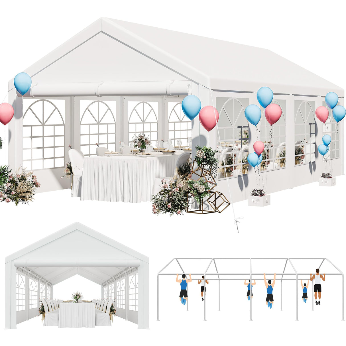 YITAHOME 13x26 ft Party Tent Outdoor Wedding Event Shelters Heavy Duty Upgraded Galvanized Canopy with Large White Roof, Removable Sidewalls & 2 Storage Bags YITAHOME