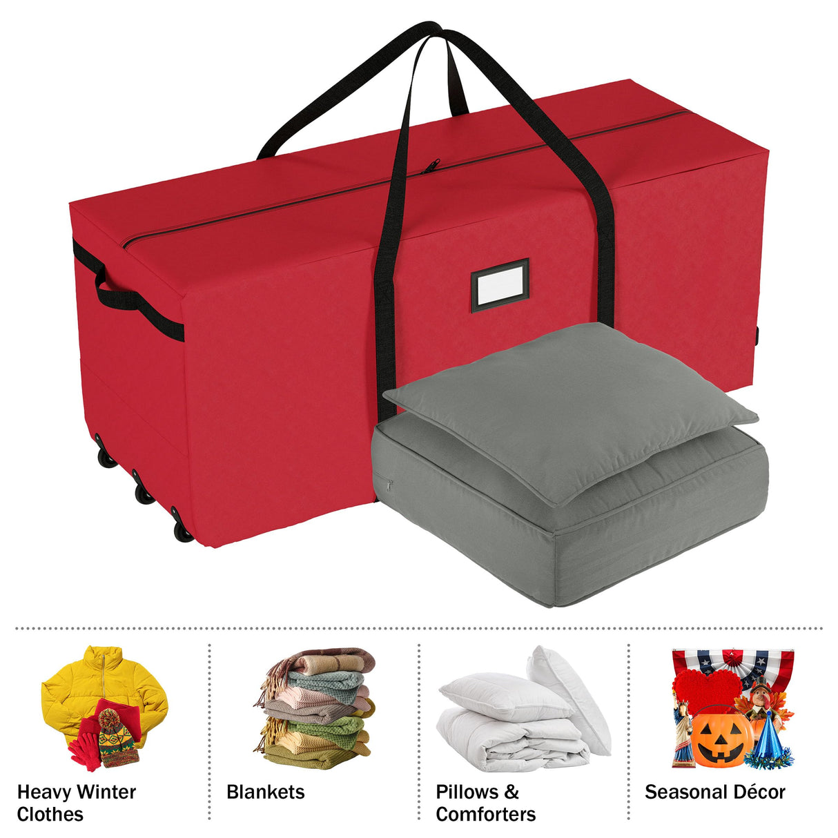Elf Stor Red Rolling Christmas Tree Storage Bag, (L) 59" x (W) 21.75" x (H) 24.5" Elf Stor