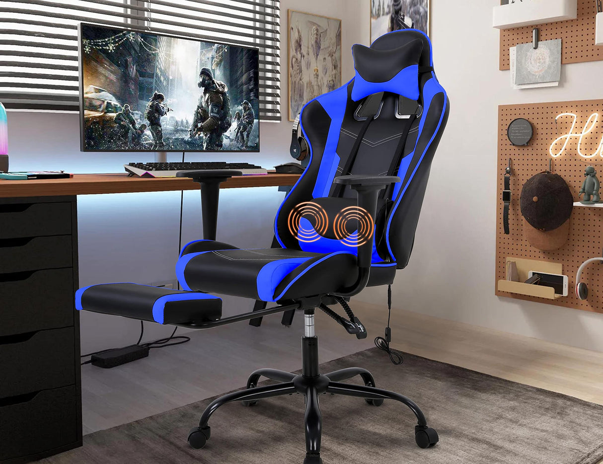 Gaming Chair, Height Adjustable Swivel Rolling Chair with Headrest Footrest and Massage Lumbar Support, PU High Back Ergonomic PC Chair for Office or Gaming, Office Gaming Chair Haiput Wam