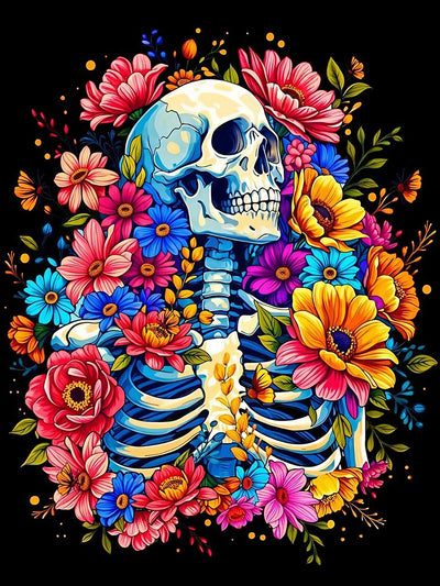 Skull 5D Diamond Art Kits for Adults Skull Colorful Flowers Diamond Painting Kits for Adult Beginners Butterfly,DIY Full Round Drill Dot Gem Art Craft Paint by Diamonds Easy,Home Wall Decor 12X16 Inch