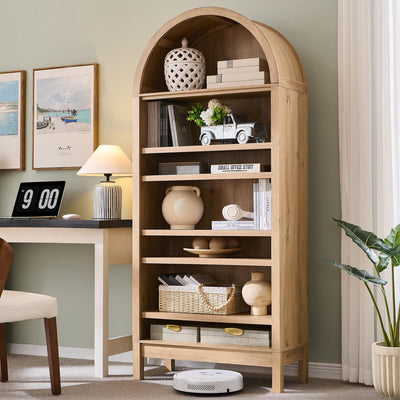 IFGET 71" Tall Arched Bookshelf, 7 Tiers Arch Bookcase with Storage, Modern Farmhouse Book Shelf with Adjustable Shelves, Wood Bookshelf w/Open Display Shelves for Living Room, Office (Natural)