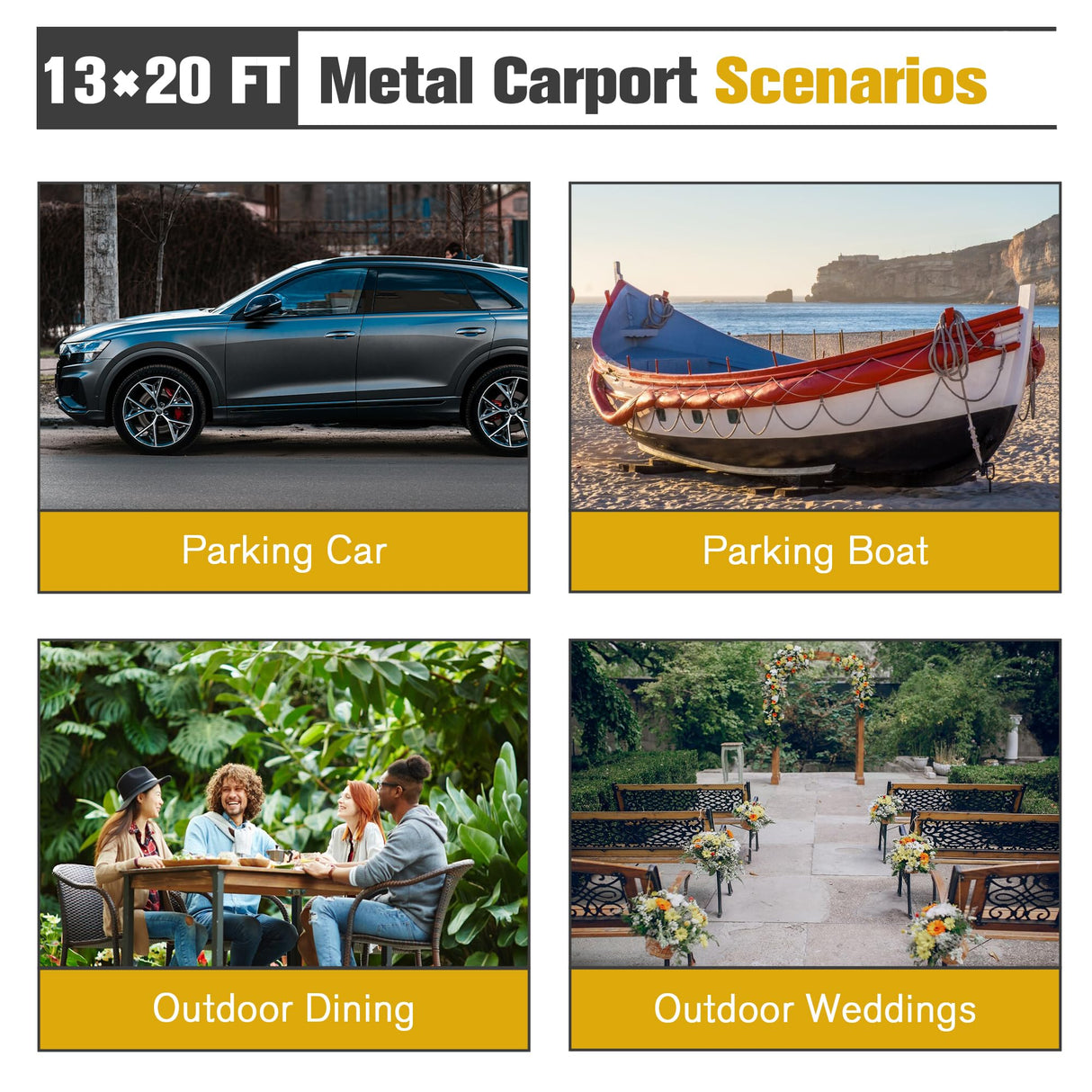 LZbeiteM Car Port, 13x20 FT Metal Carport, Heavy Duty Carport Canopy, Metal Garage Car Tent, Outdoor Car Shelter Shade with Galvanized Steel Roof, Frame, for Car, Truck, Pickup, SUV, Tractor, and Boat LZBEITEM