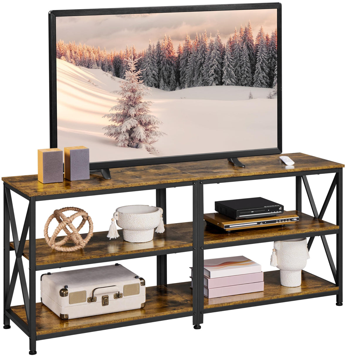 Yaheetech TV Stand for 65 Inch TV, Farmhouse Entertainment Center for Living Room, 55 Inch TV Media Console Table, Bedroom Shelves, Rustic Brown Yaheetech