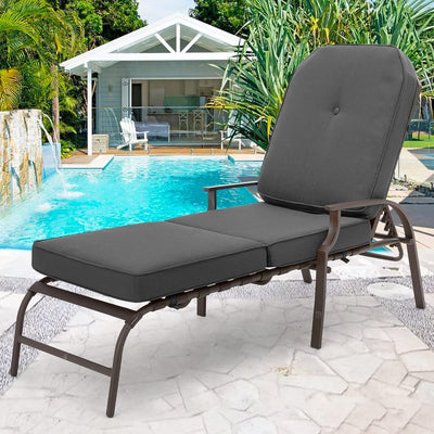 U-MAX Set of 2 Adjustable Outdoor Chaise Lounge Chair Patio Lounge Chair Recliner Furniture with Armrest and Cushion for Deck, Poolside, Backyard (Grey)