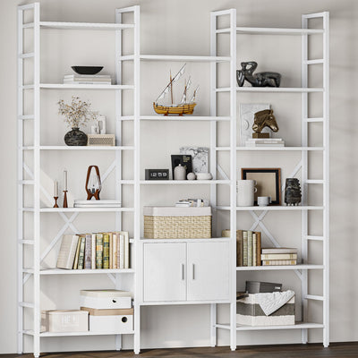 astimey 70x78 “ Triple 6 Tier Book Shelf, Industrial Large Bookcase with Storage Cabinet, Tall Bookshelf with 16 Open Display Shelves Metal Frame Furniture for Living Room Bedroom Home Office White