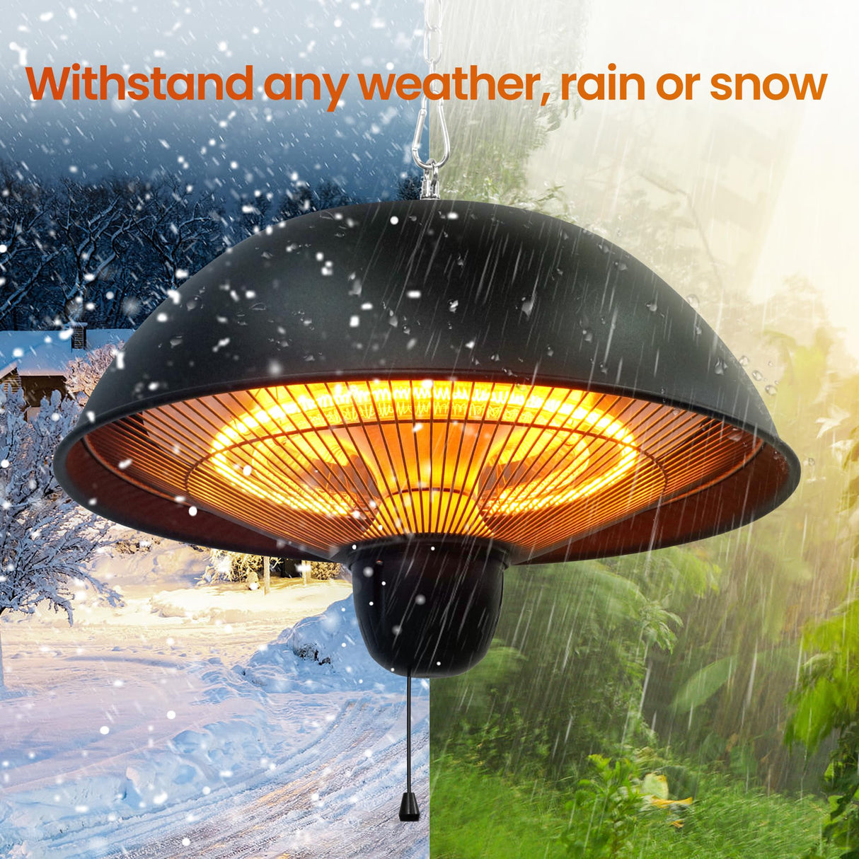 Hanging Patio Heater, Outdoor/Indoor Electric Infrared, Ceiling Heater with 3 Adjustable Modes 600W/900W/1500W. Paraheeter