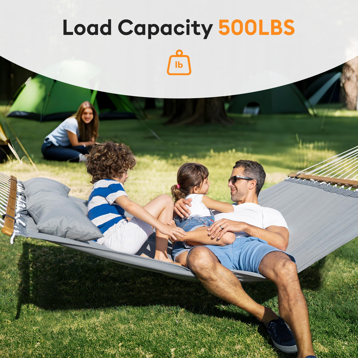 Everyfun Double Hammock with Spreader Bar,Soft Pillow,Max Load 500lbs,Portable Hammock for Outdoor,Camping,and Backyard,Dark Gray Everyfun