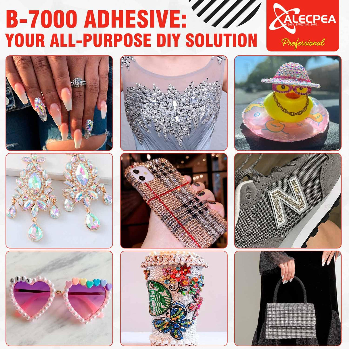 B-7000 Craft Glue for Jewelry Making - 15ml/0.5oz (2 Pack) - Multi-Function B-7000 Super Adhesive Glues Liquid Fusion Glue for Rhinestones Crafts, Clothes Shoes, Fabric, Jewelry Making, Cell Phones ALECPEA