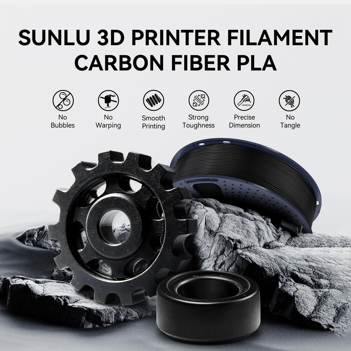 SUNLU Carbon Fiber Filament, PETG-CF 3D Printer Filament 1.75mm, Excellent Mechanical Properties, High Impact Strength, Heat-Resistant, Fit Most FDM Printers, PETG CF 1KG Spool. (Matte Black) SUNLU