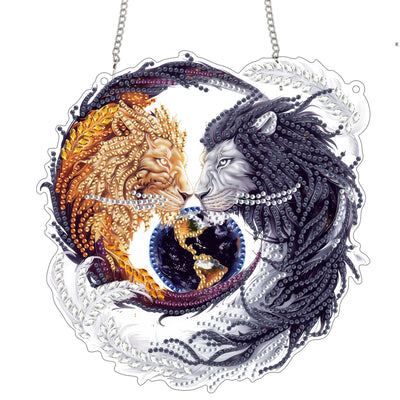 Diymood DIY Hanging Diamond Art Kits for Adults Lion, Diamond Painting Kit Pendant Special Shaped Double Sided Acrylic Sun Catcher Board Wreath Pendants Canvas Window Wall Decor 7.88 x 7.49 Inch