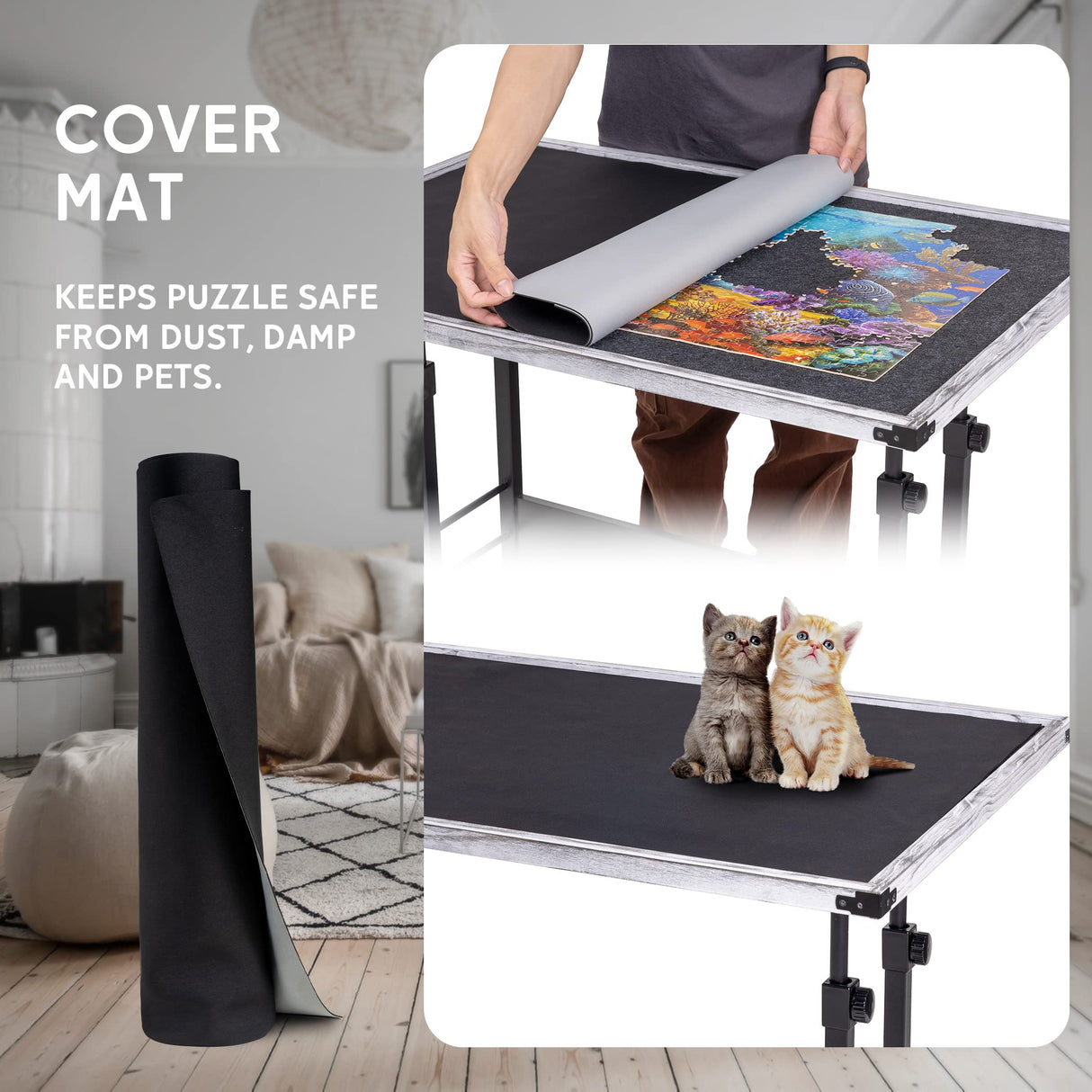 Becko US 1500 Piece Jigsaw Puzzle Table with Legs, Adjustable & Stand Up Puzzle Tables, with 5 Tilting Angle & Height Adjustment, Wood Jigsaw Puzzle Board with Cover Mat, Enclosed with 4 Wheels Becko US