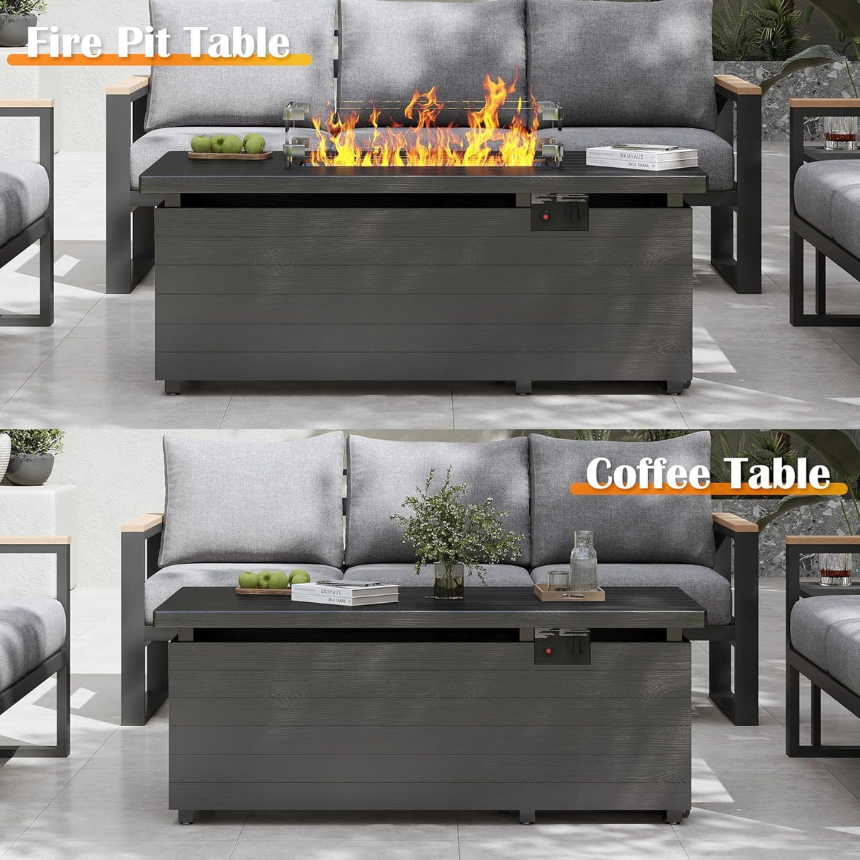 Sundale Outdoor 7 Pieces Metal Patio Furniture Set with Fire Pit Table, Outdoor Sectional Sofa w/6 Inch Olefin Cushion, Modern Outdoor Conversation Sets Sundale Outdoor