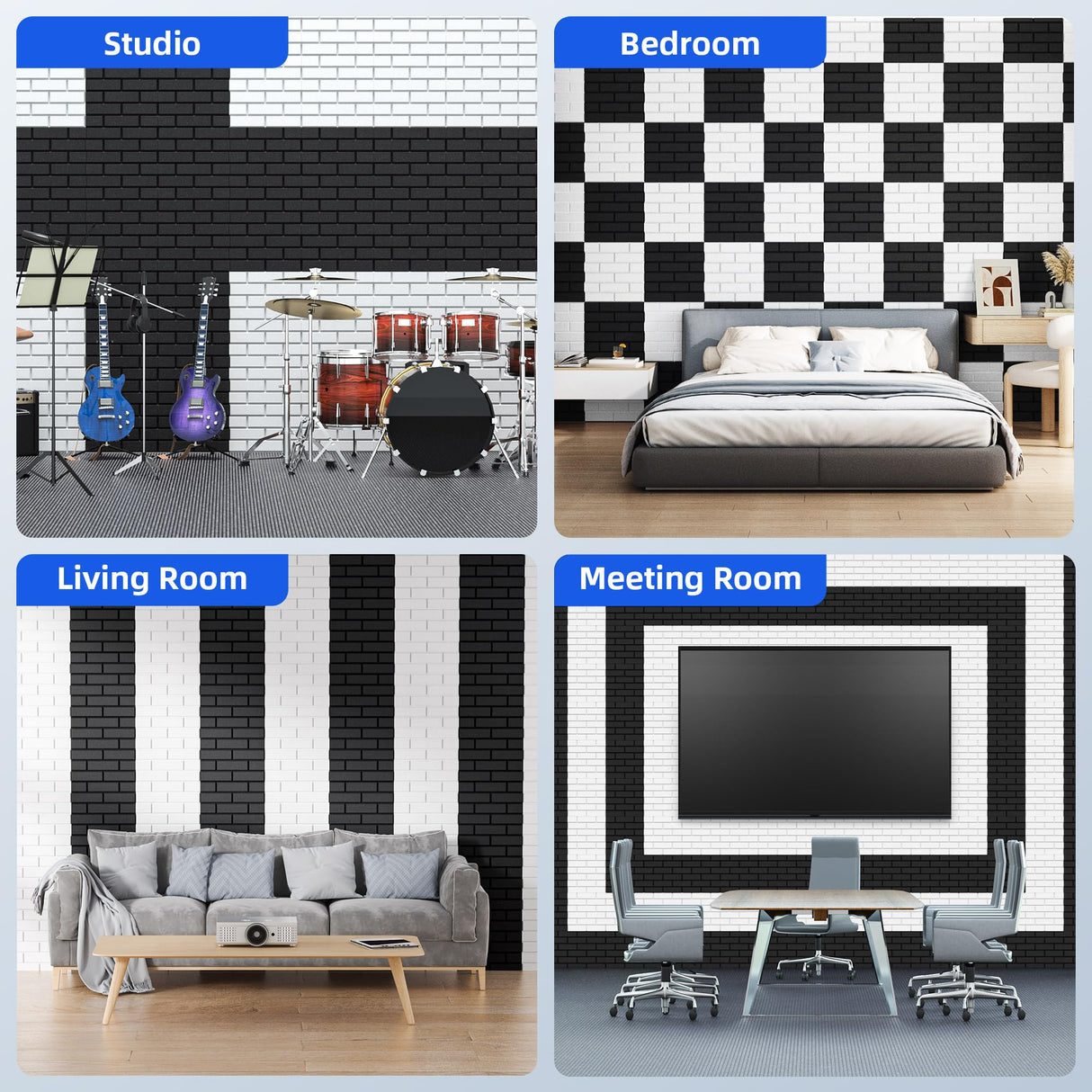 12 Pack Acoustic Panels with Self Adhesive, 12" X 12" X 0.4" High Density Sound Proof Foam Panels for Walls, Soundproof Wall Panels, Brick Sound Absorbing Panels for Home Studio Office Decor - Black NEPIS