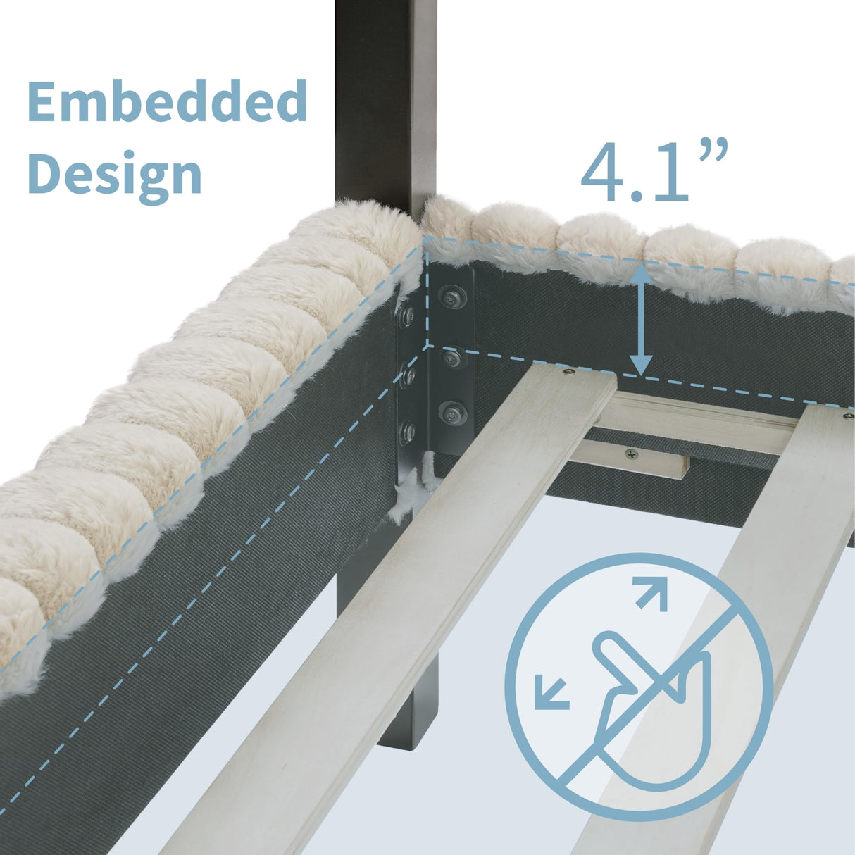 Evadne Modern Canopy Bed Frame Queen Size in Light Brown with Upholstered Channel Headboard and Wooden Slats Support HOMES: Inside + Out