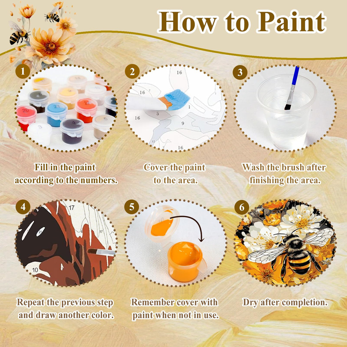 HMZephitiquc Bee Paint by Numbers Kit for Adults Beginners, Adult Paint by Number Kits on Canvas Bee, Easy DIY Craft Painting by Numbers Home Wall Decor 16x20 in HMZephitiquc